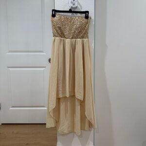 Love Culture Gold and Cream/Yellow Sequin High-Low Dress
